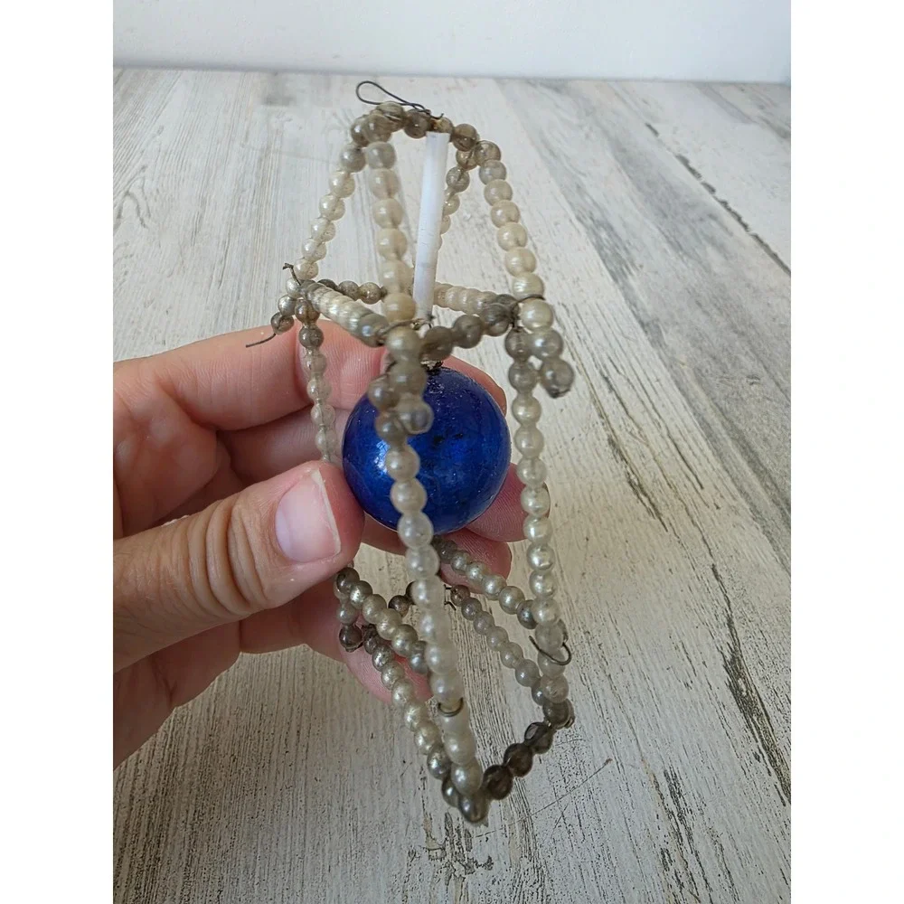 Antique czech Beaded glass ornament ball Xmas tree